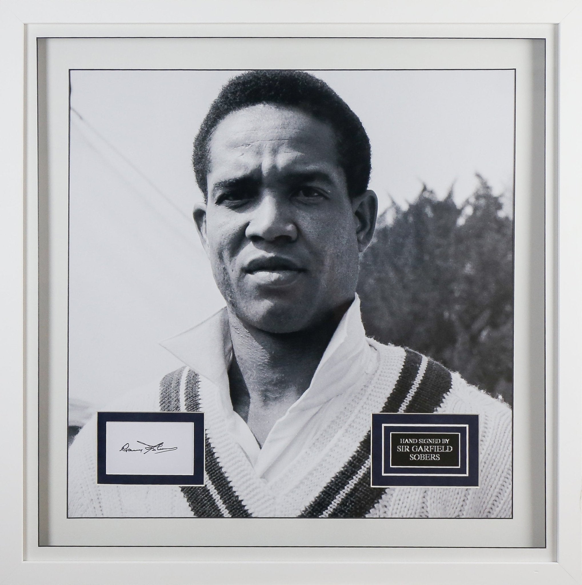 Garfield Sobers Signed Whitecard Framed Display - Memorabilia Framers Shop
